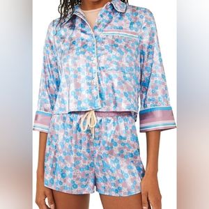 Free People Blue & Pink Floral Satin Pajama Set